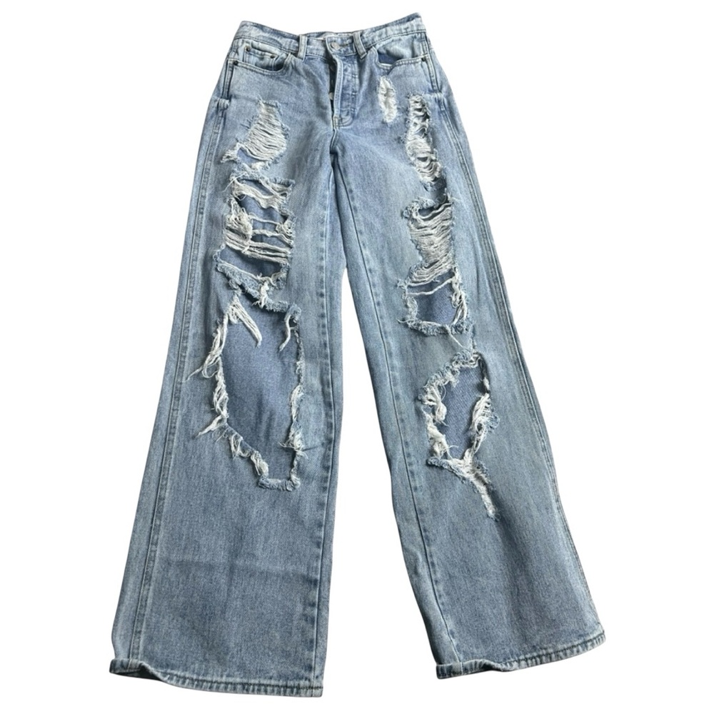 PacSun Baggy Jeans Women’s Size 24 – Light Wash Distressed Ripped‎ Wide Leg